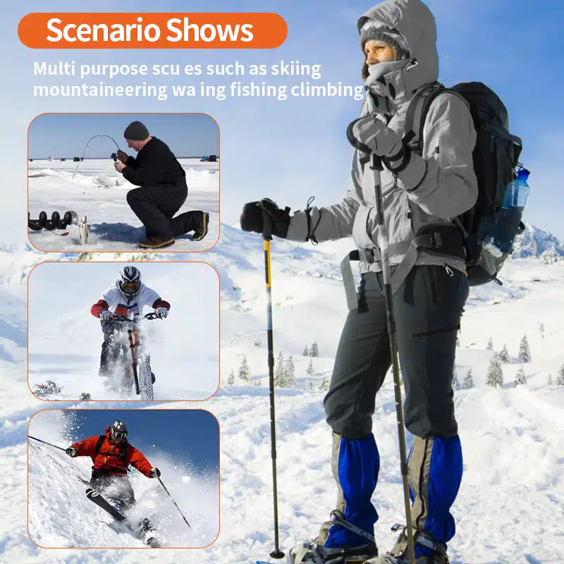 Hero image featuring a skier, hunter, and outdoor worker using various types of heated clothing in cold environments.