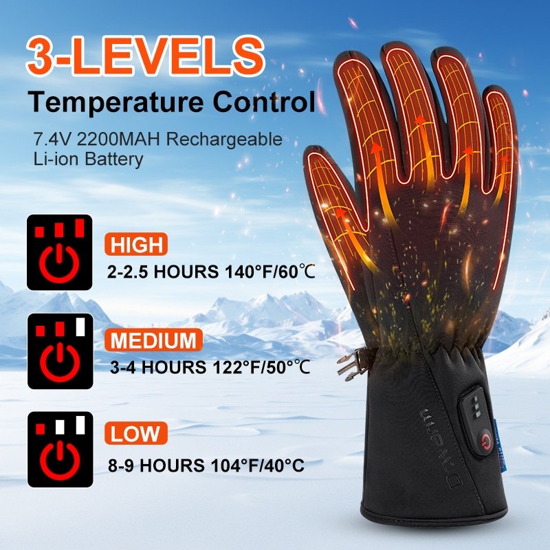 3-Level Temperature Control: Most of these gloves let you switch between High, Medium, and Low heat using a button or controller on the glove — adjust warmth for changing conditions quickly.