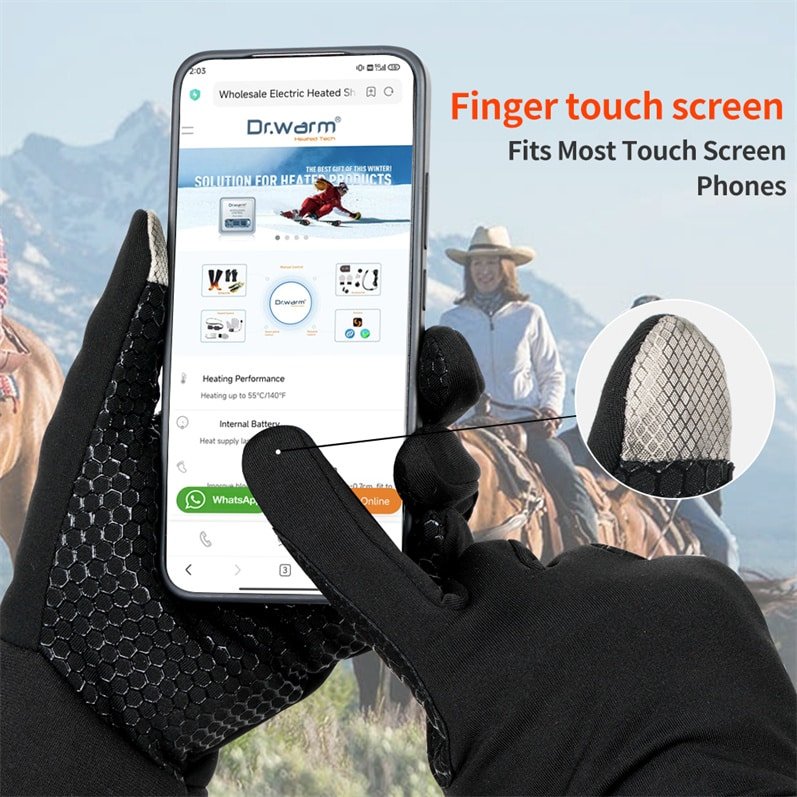 Action shot of a skier and a snowboarder wearing heated gloves, enjoying the slopes with warm, dexterous hands.