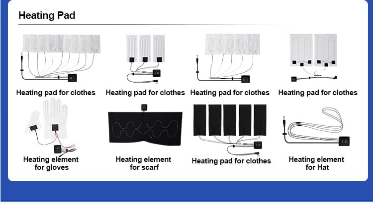 various heating pads for heated clothing including gloves scarf hat and electric heating elements for apparel