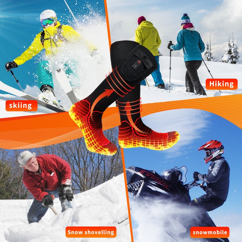 Keep your feet warm and comfortable in freezing conditions with our heated socks, specially designed for skiing, hiking, and winter sports. Equipped with advanced battery heating technology, these electric heated socks provide consistent warmth from toe to ankle, helping prevent cold-related discomfort during long periods outdoors.