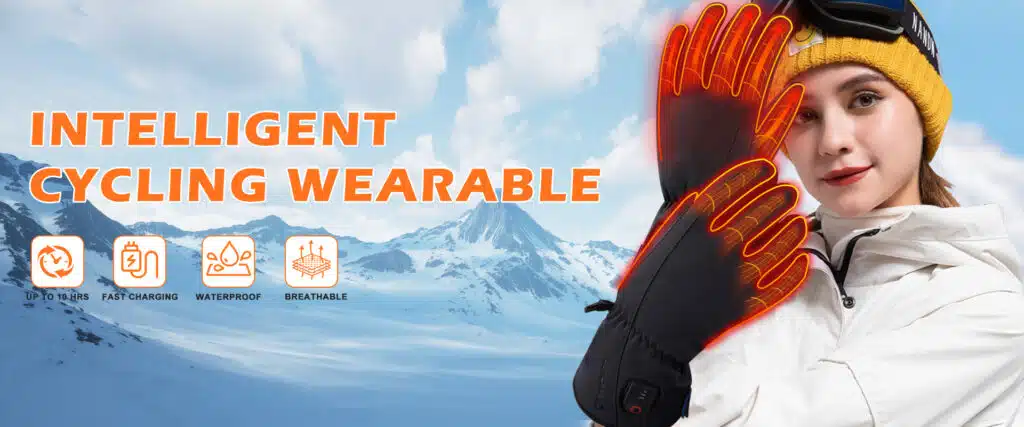 Heated Cycling Gloves : 6–10 hours runtime on low, waterproof, fast-heating in seconds, anti-slip for bar control.