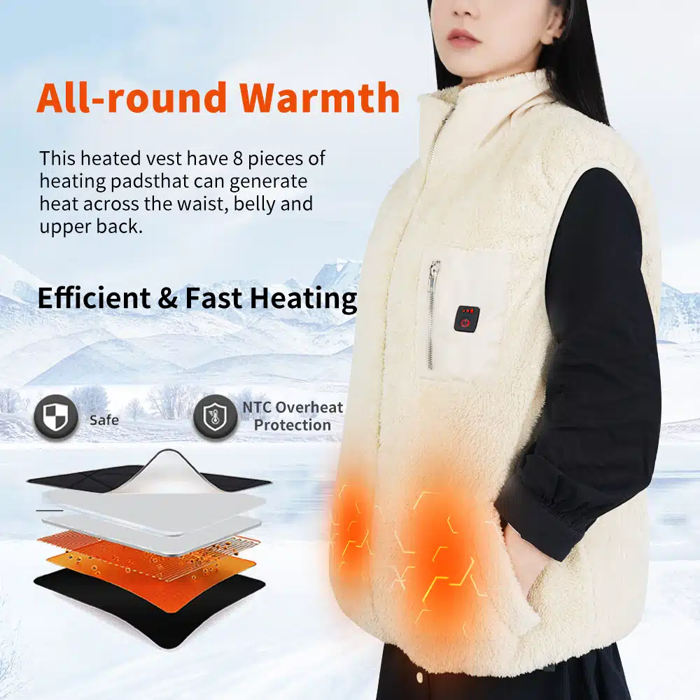 Keep warm and comfortable in extreme cold with our OEM heated vest, designed for multi-zone heat distribution and safe, reliable performance. Equipped with strategically placed carbon fiber heating pads and NTC overheat protection, this battery-heated vest ensures consistent core warmth while protecting against overheating.