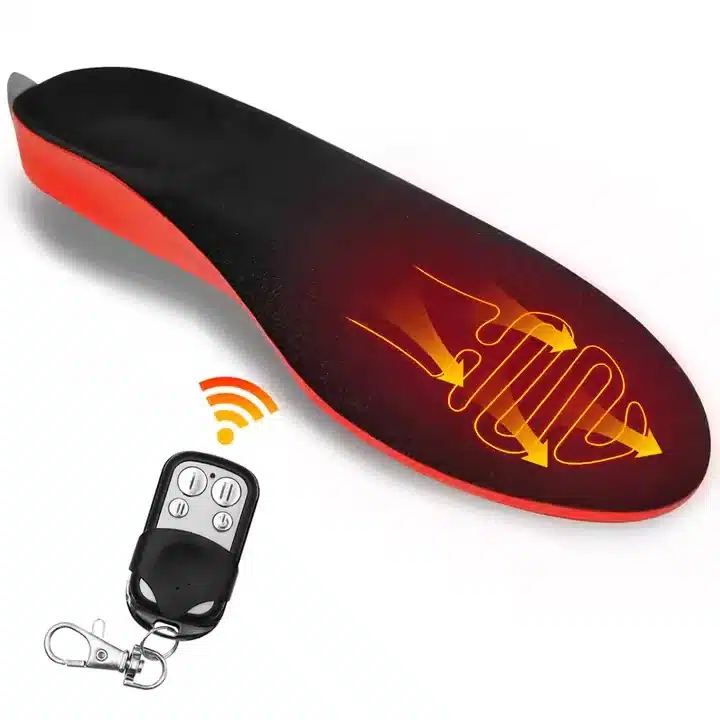 Heated insole showing heat flow pattern and wireless remote control operation