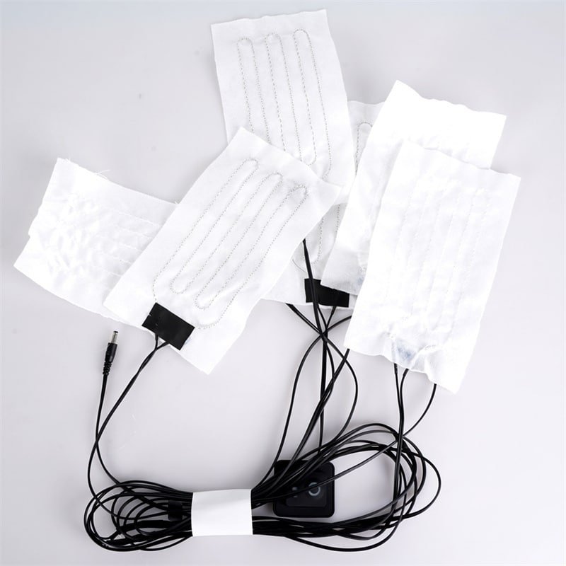 carbon fiber heating pads with wiring for washable heated clothing and electric heating apparel system