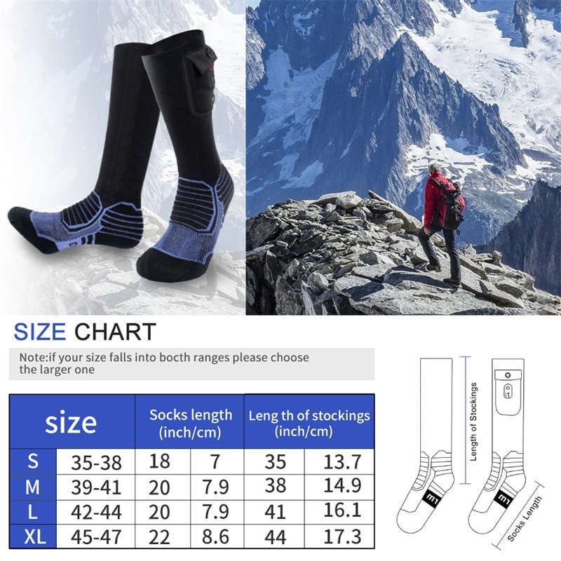 Skier on a snowy mountain slope wearing heated socks and a jacket, representing the growing demand in the winter sports market.