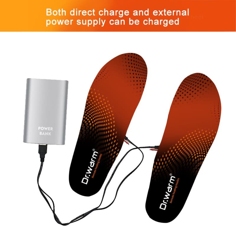 Diagram comparing different heating element technologies inside insoles, highlighting the even heat of carbon fiber vs. older wire methods.