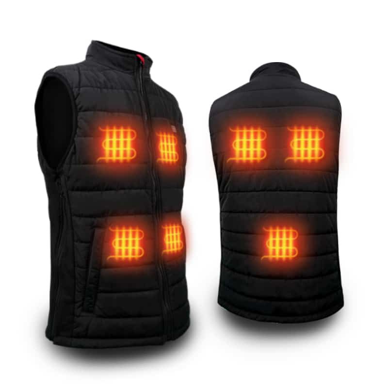 A sleek heated vest worn as a mid-layer under a coat, perfect for commuting, travel, or running errands in cold weather.