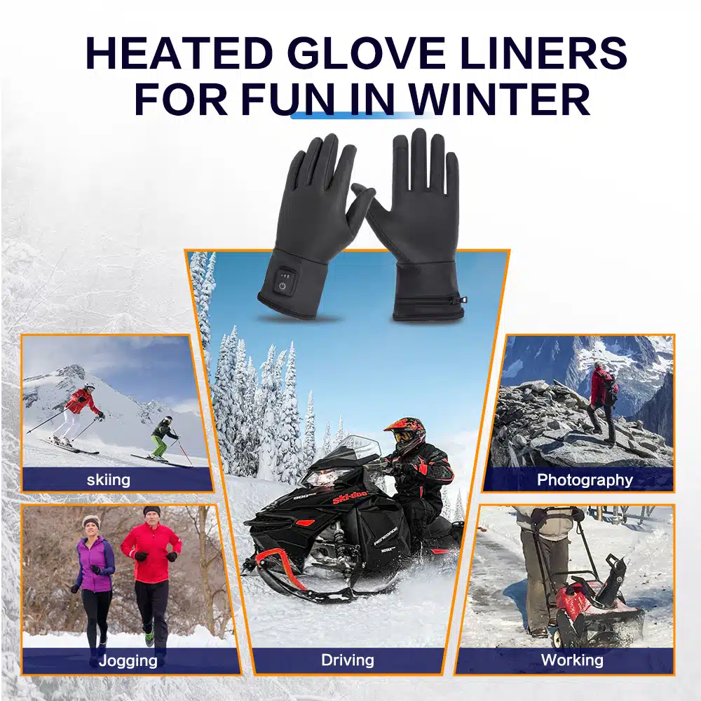 Skier and snowboarder on a mountain slope, highlighting the importance of warm hands with heated gloves for winter sports.
