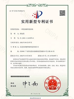 Patent certificate for heated product design (document image )