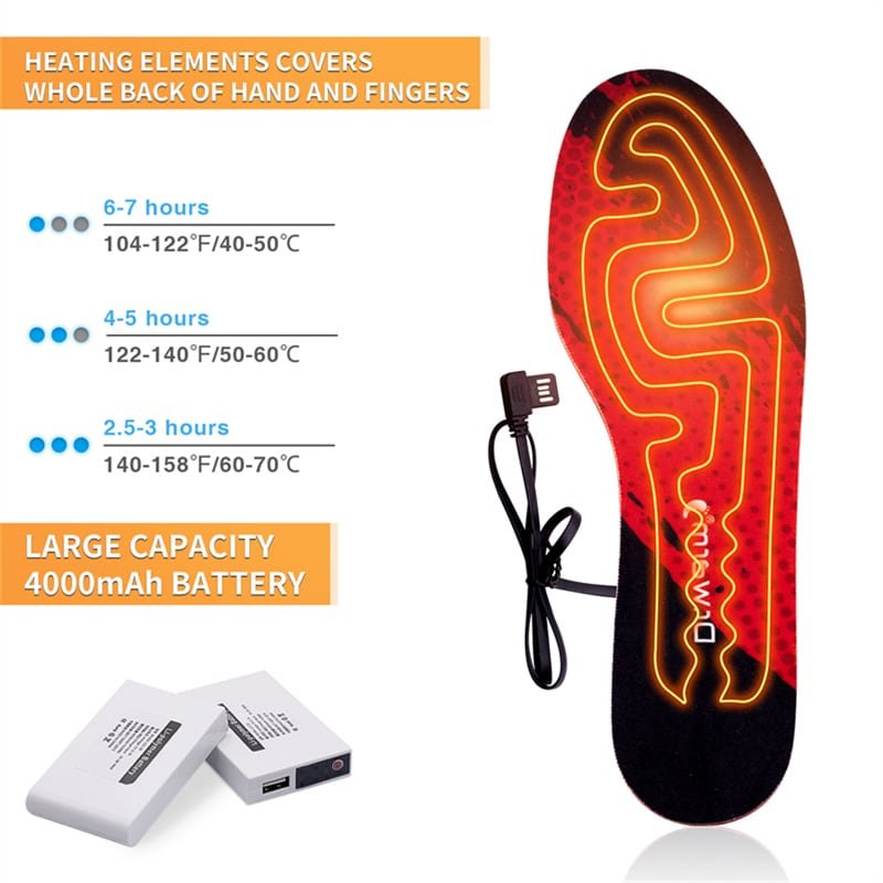Close-up of the control interface (remote or button) for selecting different heat levels on the heated insoles.