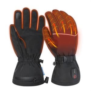 Dr.Warm G25 heated gloves shown being used across four scenarios: skiing, mountain hiking, everyday walking, and winter driving.