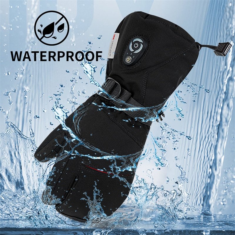 Dr.Warm 3-finger heated gloves providing reliable protection and warmth in heavy snow and freezing wind conditions during outdoor activities.