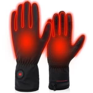 Dr.Warm USB rechargeable heated gloves being used during hunting, ice fishing, and skiing activities, demonstrating versatility across multiple winter sports.