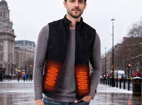 Heated jacket vest with dual front heating zones designed for OEM heated clothing production