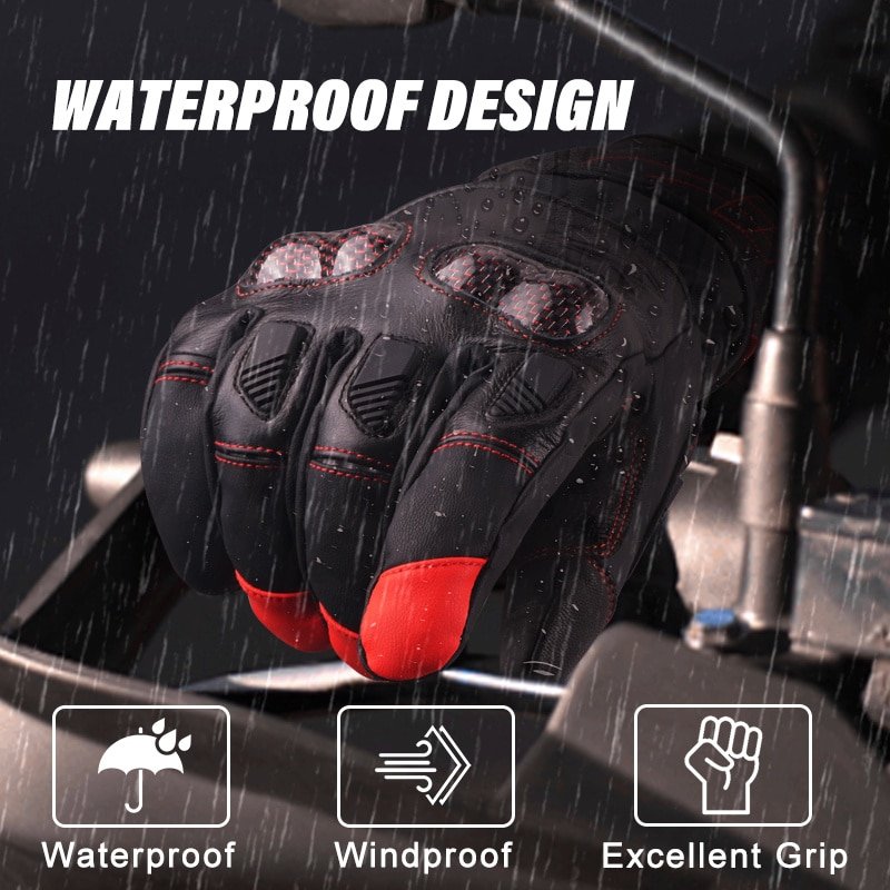 Dr.Warm heated gloves shown in use both on ski slopes and on motorcycle handlebars, demonstrating their dual-purpose design.