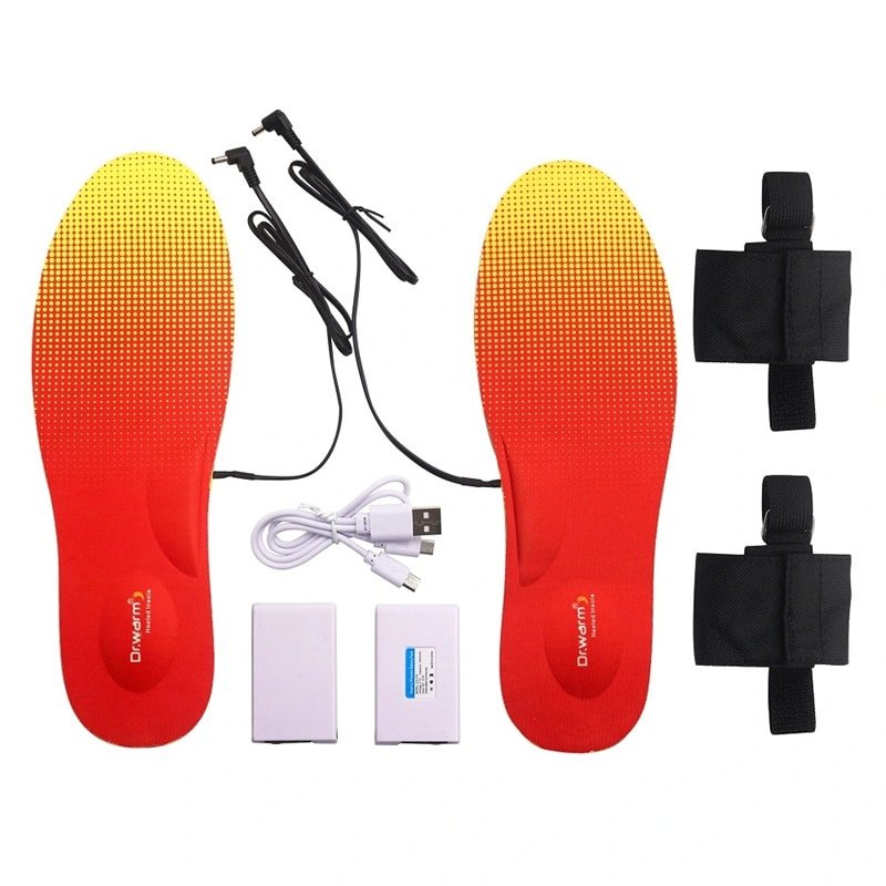 Technical detail showing the built-in heating wires and robust construction of the winter heated insoles.