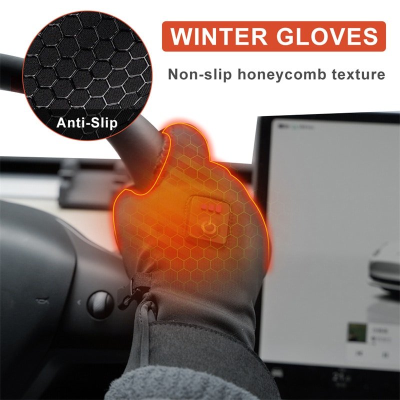 Illustration or thermal image showing even heat coverage across the entire hand—fingertips, palm, and back—when wearing Dr.Warm heated gloves.