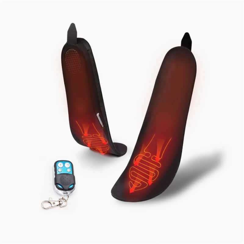 Rechargeable battery heated shoe inserts for men and women, featuring wireless design and remote control for hunting and fishing.