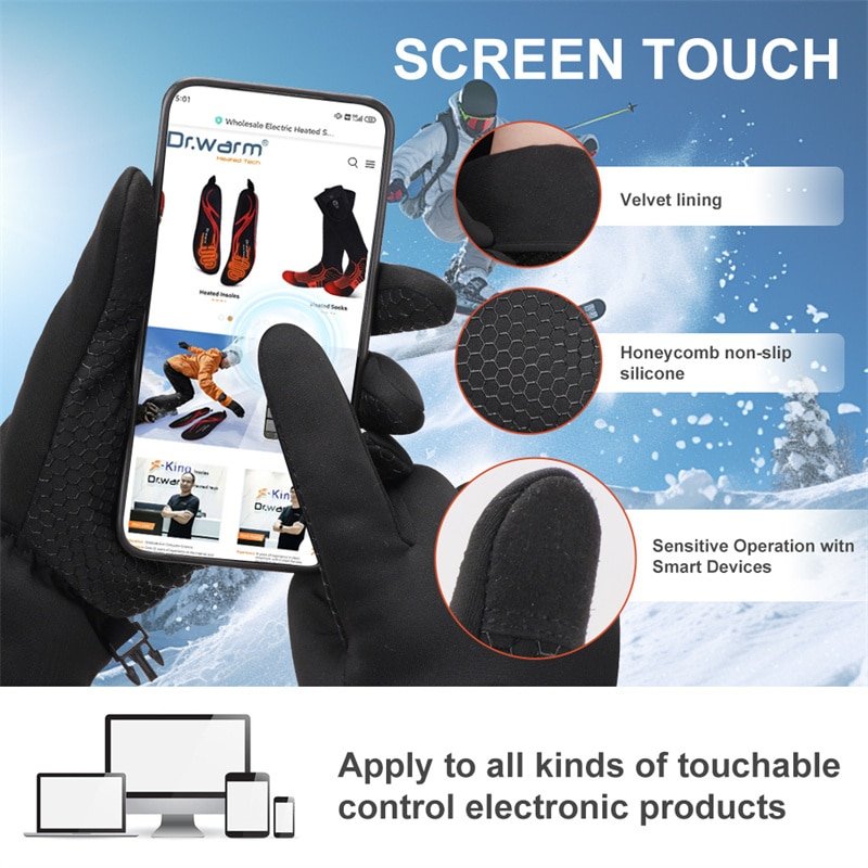 Main product image with clear calls-to-action for “Photos” and “Video,” inviting deeper engagement to see the gloves’ features and fit.
