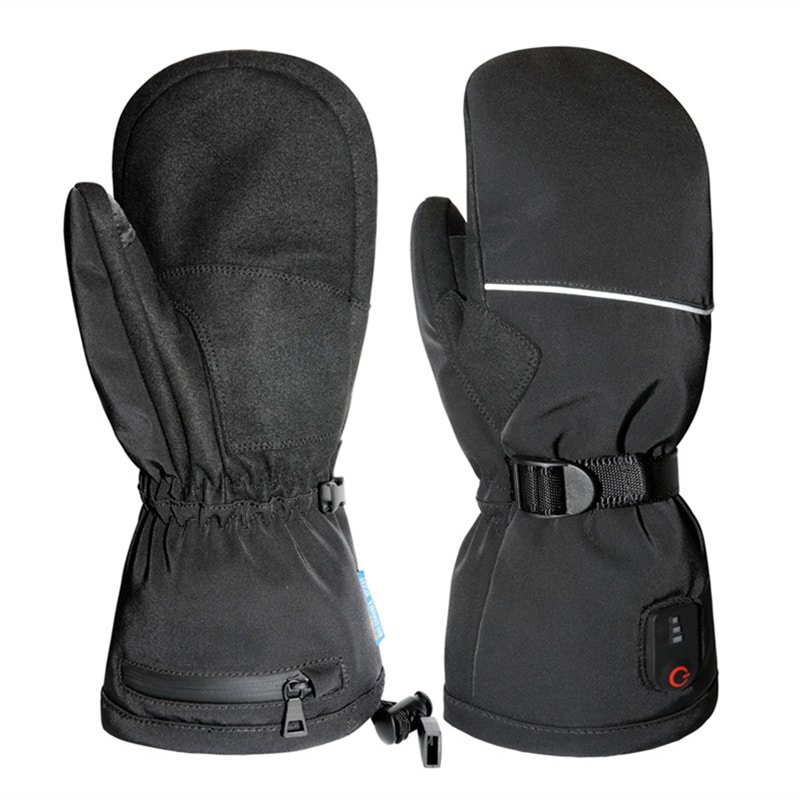 A rider or skier wearing Dr.Warm G26 fingerless heated gloves, using their bare fingertips to operate a bike gear, GPS, or smartphone with ease.