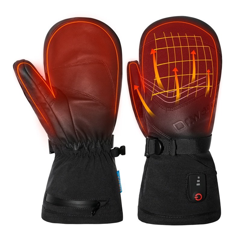 A skier wearing Dr.Warm G24+ heated gloves on a snowy slope, showcasing their use as essential ski equipment for hand warmth.