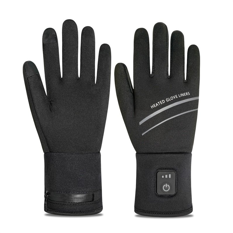 Brand logo and product title display for "HUNTED HEATED GLOVE LINERS", representing rechargeable heated gloves.
