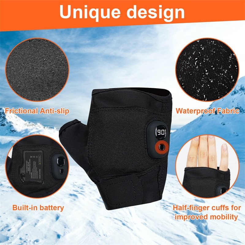 Contrasting images: one of a person ice fishing in the cold with Dr.Warm gloves, and another of a runner in winter, both benefiting from electric hand warmth.
