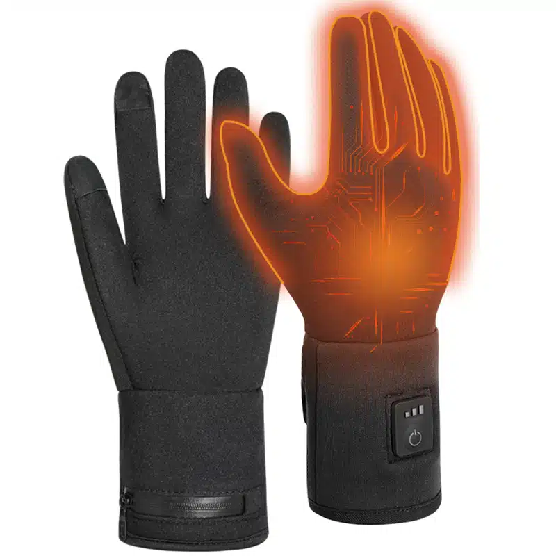 Touchscreen heated gloves with built-in heating elements and temperature control system