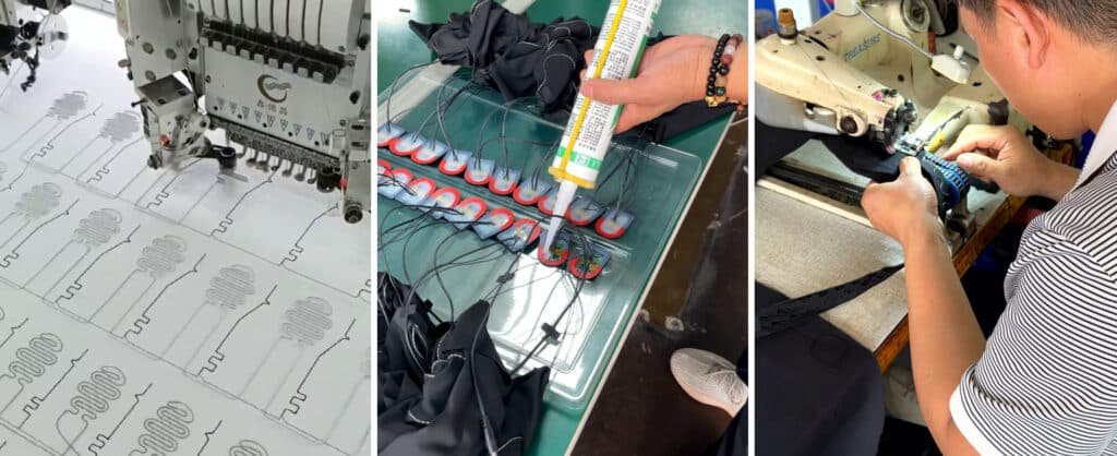 Heating elements being cut and prepared for custom heated socks manufacturing