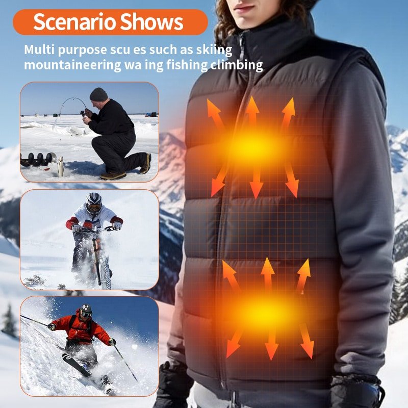 heated vest warming zones chest and back rechargeable battery heated jacket for skiing fishing cycling outdoor winter heated apparel