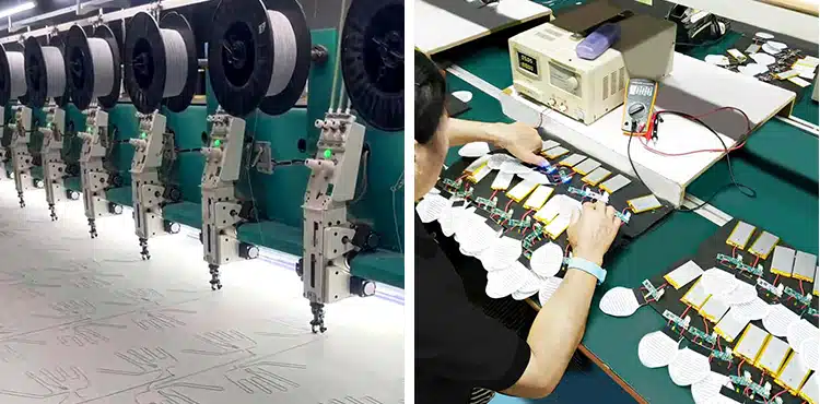 Heating element production and electrical testing at Dr. Warm heated apparel factory