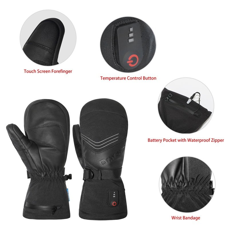 Detailed view of the multi-material build of Dr.Warm G24+ gloves: conductive cloth for touchscreens, neoprene for insulation, and TPU for weather protection.