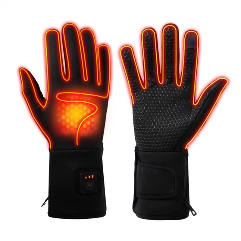 An equestrian wearing Dr.Warm heated gloves while riding a horse in a winter arena or trail, showcasing specialized use for horseback riding.