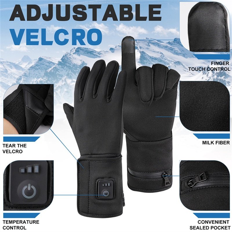 Detailed view of the multi-layer fabric technology: stretchy Nylon Lycra, protective TPU, insulating neoprene, and conductive cloth in the gloves.