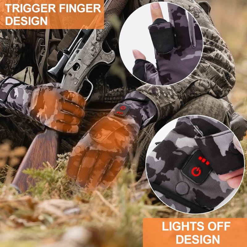 A hunter’s hand in Dr.Warm fingerless heated gloves, showcasing the unimpeded finger movement for delicate tasks like adjusting a scope or handling ammunition.