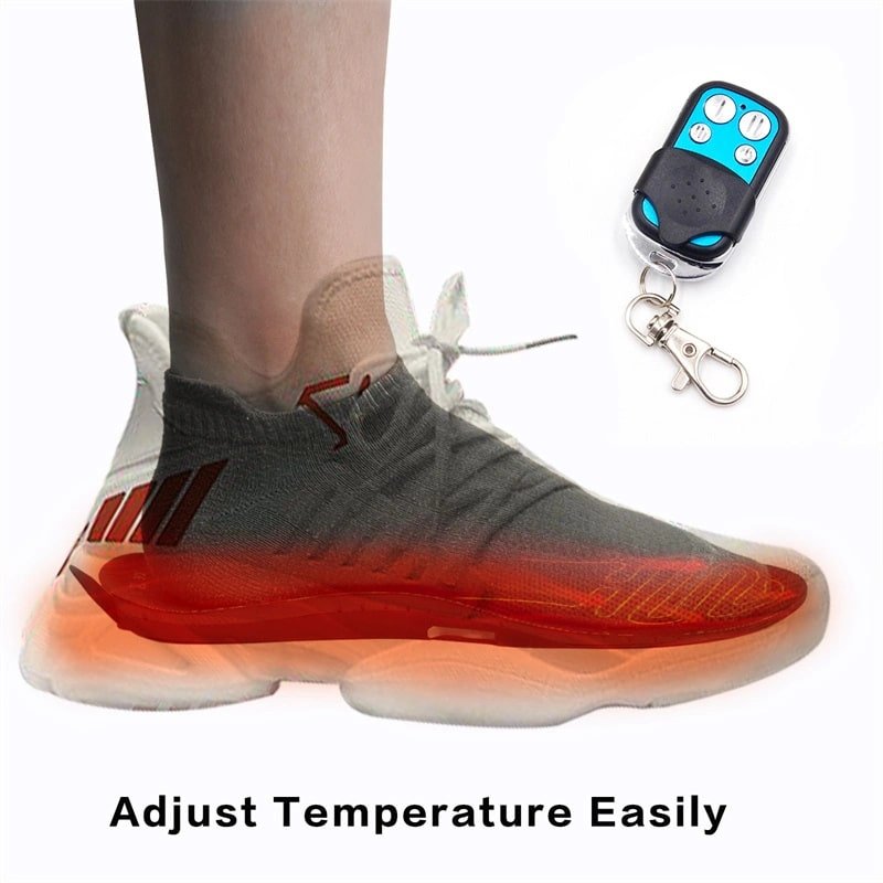 Visual demonstrating the fast temperature rise (Speed Temperature Entry) feature of the electric wireless heat insoles.