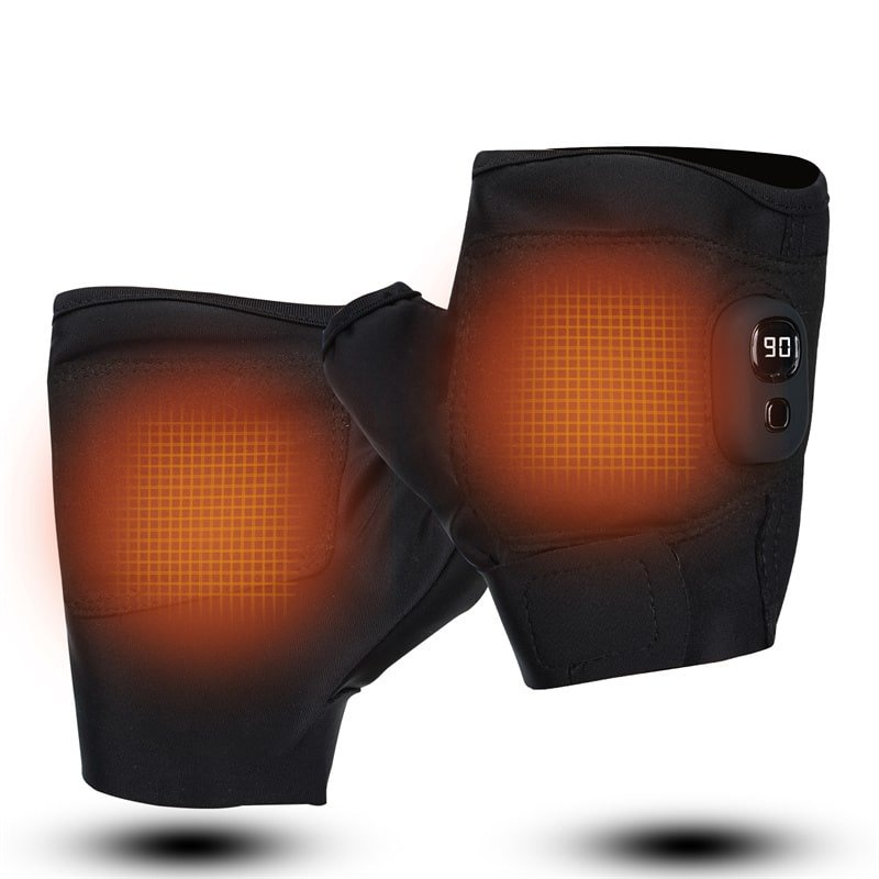 A worker wearing Dr.Warm touchscreen heated gloves while performing tasks like operating machinery or handling tools in a cold outdoor setting.