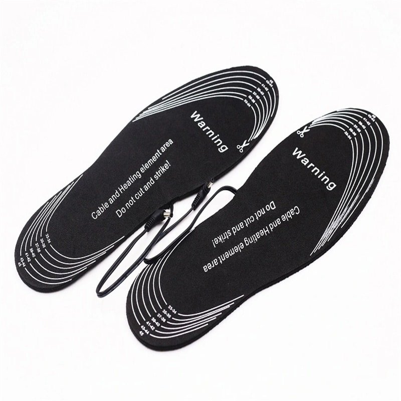 Design detail showing how the wire is integrated into the Dr. Warm W1 heated insole and its heating coverage area.