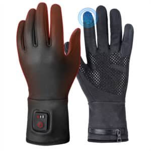 A skier or ice skater wearing Dr.Warm G18-4 lithium battery electric heated gloves in action, showcasing warmth during high-movement winter sports.