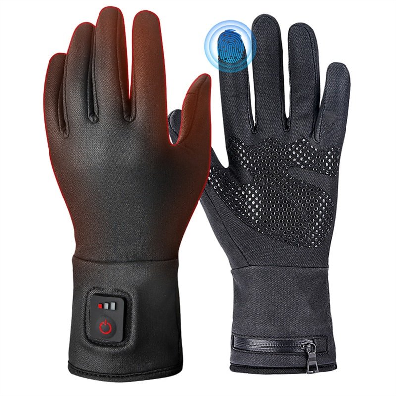 A skier or ice skater wearing Dr.Warm G18-4 lithium battery electric heated gloves in action, showcasing warmth during high-movement winter sports.