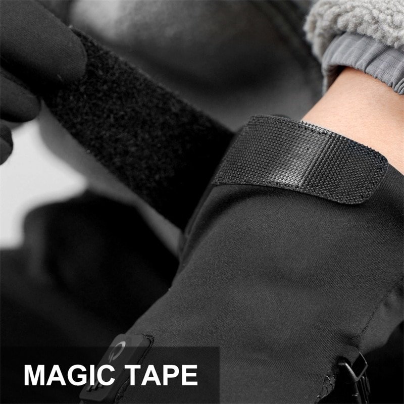 An infographic summarizing the key selling points of the gloves: thin profile, stretch fabric, 7.4V 2200mAh battery, and full-hand heating technology.