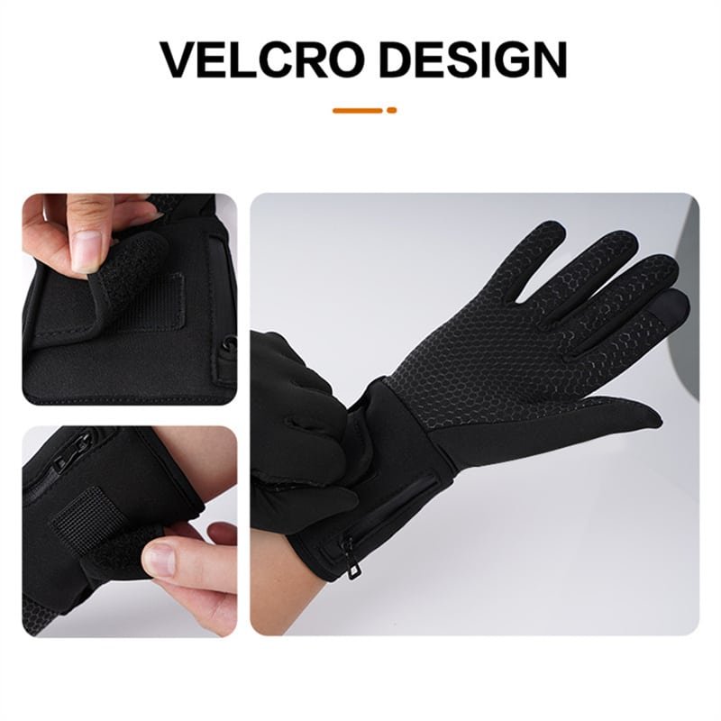 A professional product shot of the Dr.Warm heated riding gloves, emphasizing a sleek design tailored for equestrian use with all key features integrated.