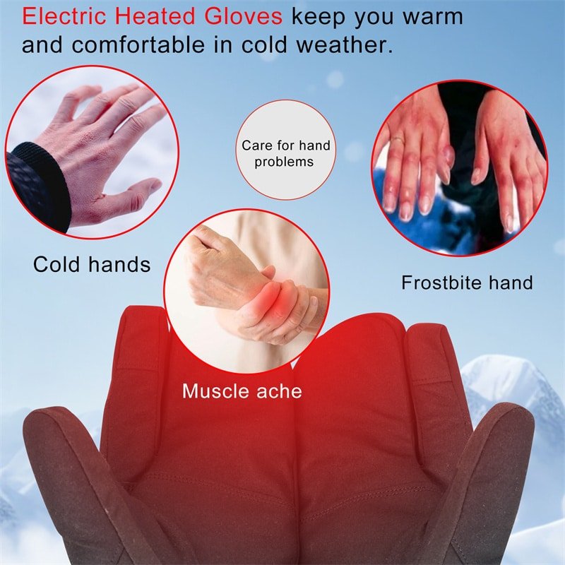 Conceptual image showing the therapeutic application of Dr.Warm heated gloves for soothing cold hands, frostbite, and muscle aches.