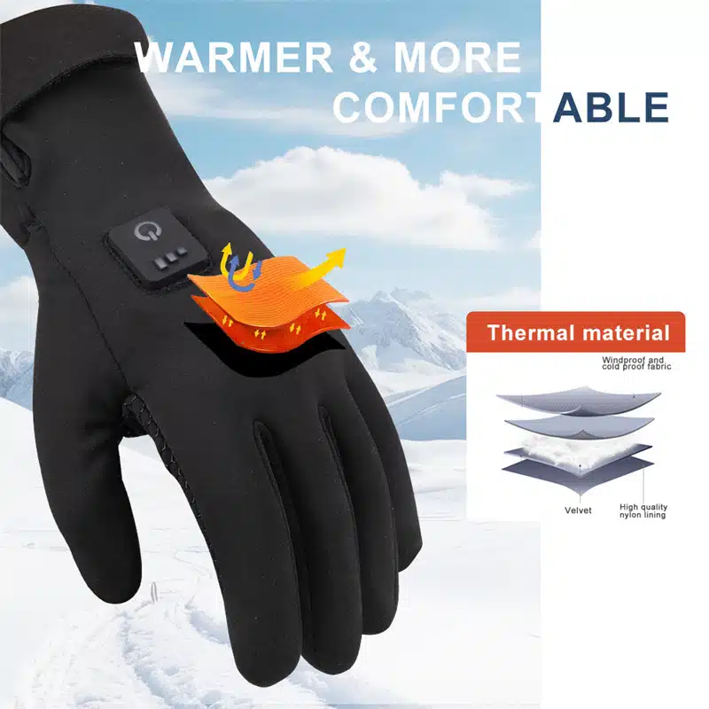 The ultra-thin and stretchy fabric of Dr. Warm heated gloves is shown conforming closely to the hand, emphasizing a second-skin fit and freedom of movement.