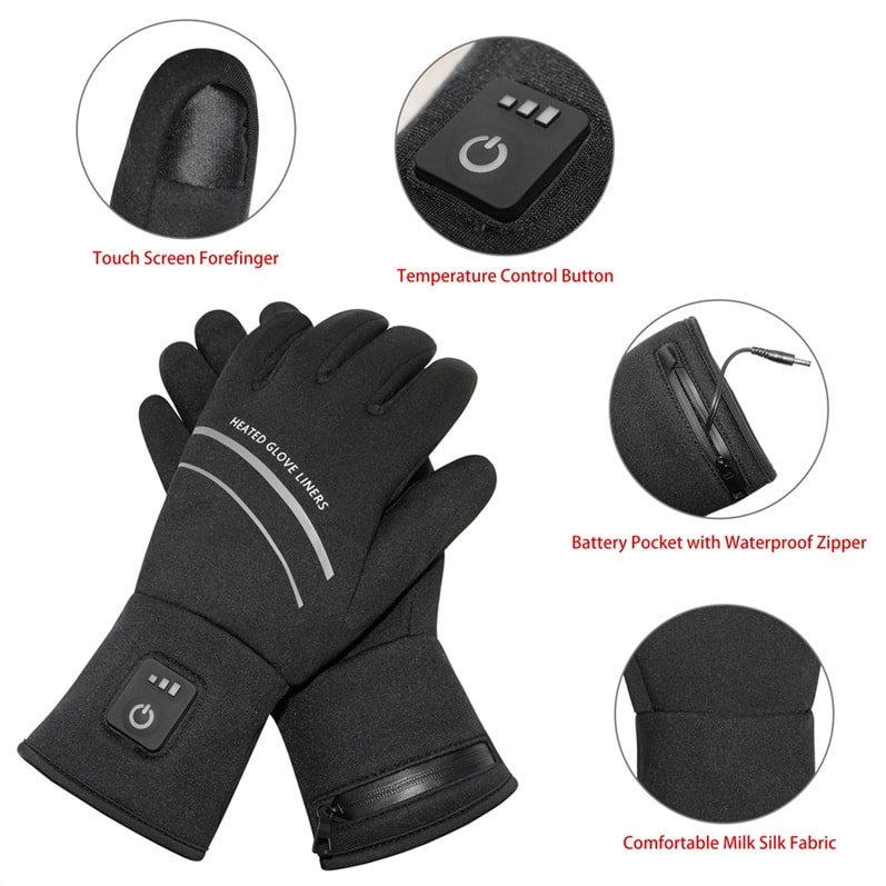 Infographic explaining that Dr.Warm heated glove liners with touch screen design are ideal for users with arthritis, Raynaud's disease, stiff joints, or poor blood circulation.