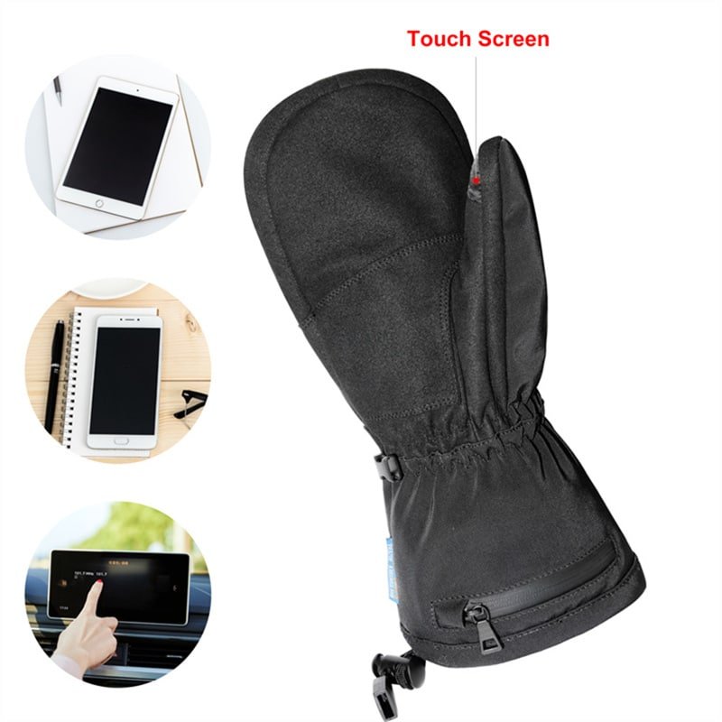 Someone wearing Dr.Warm G26 gloves while walking a dog in winter, easily using their phone with exposed fingertips.