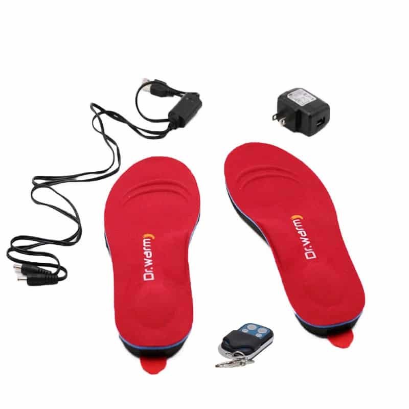 R3 heated insoles shown in use for biking, as well as walking in cold weather.