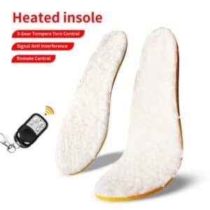 Main product image for Dr.warm heated insoles featuring key benefits: 3-gear temperature control, anti-interference signal, and remote control.