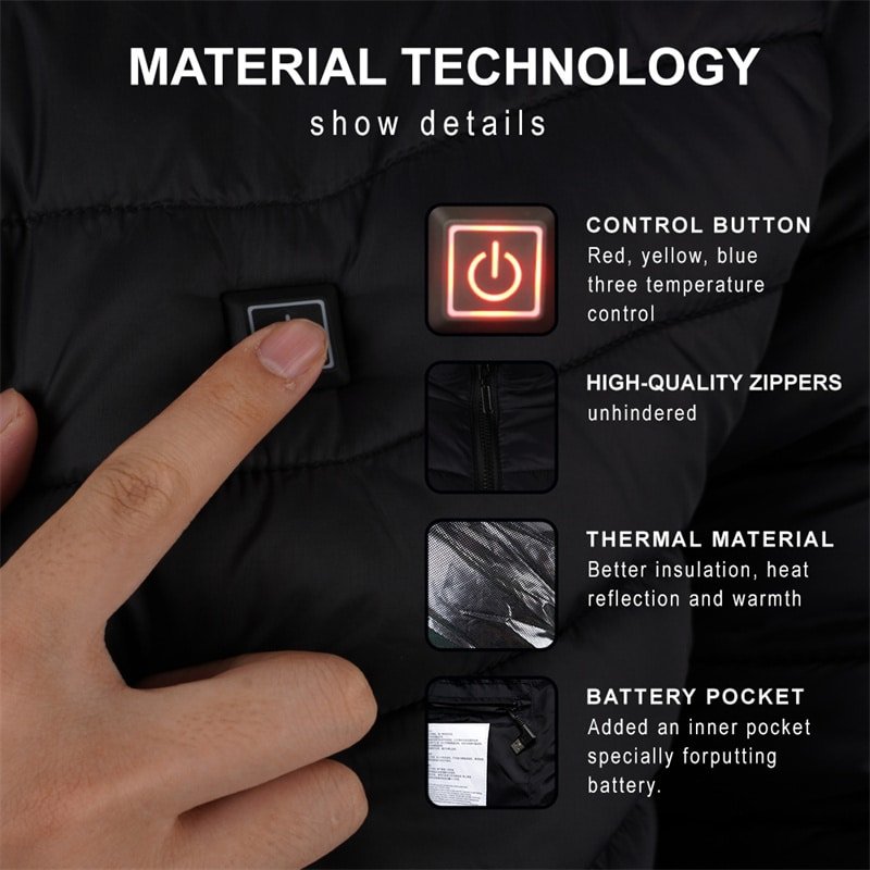 Custom Logo Heated Jacket with Coated Fabric for Winter Outdoor Gear OEM Production Factory